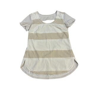 Lululemon Lightened Up Short Sleeve Stroll Stripe Cashew White and White Size 4